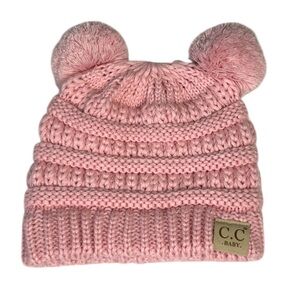 CC Baby Soft Stretch Cable Knit Pom Pom Beanie Dusty Pink